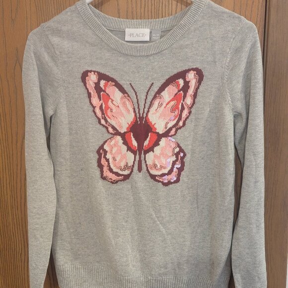 The Children's Place Butterfly Bedazzled Gray Sweater-Girls Size XL-14 - Picture 1 of 4